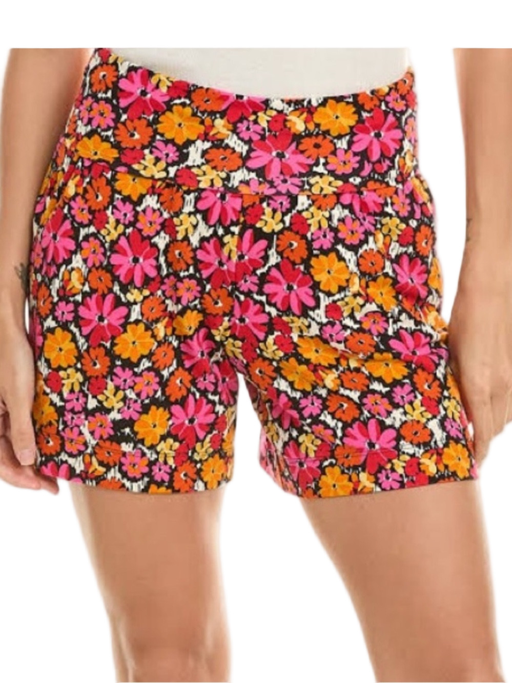 Cabi Chance Daisy Floral High-Rise Shorts Size Medium